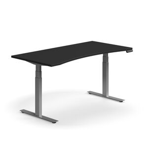 Výškovo nastaviteľný stôl QBUS, ergonomický, 1600x800 mm, strieborný rám, čierna