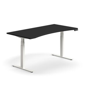 Výškovo nastaviteľný stôl QBUS, ergonomický, 1600x800 mm, biely rám, čierna