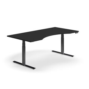 Výškovo nastaviteľný stôl QBUS, ergonomický, 2000x1000 mm, čierny rám, čierna