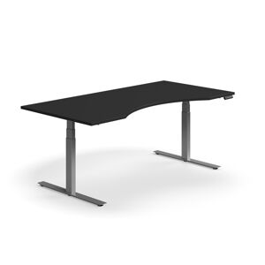 Výškovo nastaviteľný stôl QBUS, ergonomický, 2000x1000 mm, strieborný rám, čierna