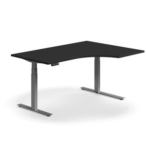 Výškovo nastaviteľný stôl QBUS, rohový, 1600x1200 mm, strieborný rám, čierna