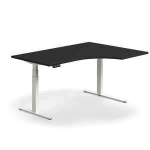Výškovo nastaviteľný stôl QBUS, rohový, 1600x1200 mm, biely rám, čierna