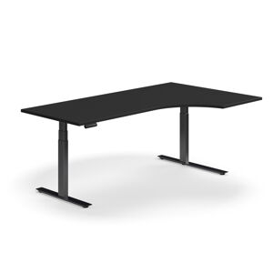 Výškovo nastaviteľný stôl QBUS, rohový, 2000x1200 mm, čierny rám, čierna