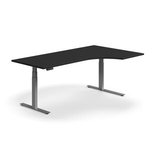 Výškovo nastaviteľný stôl QBUS, rohový, 2000x1200 mm, strieborný rám, čierna