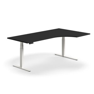 Výškovo nastaviteľný stôl QBUS, rohový, 2000x1200 mm, biely rám, čierna