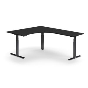 Výškovo nastaviteľný stôl QBUS, rohový, 1600x2000 mm, čierny rám, čierna