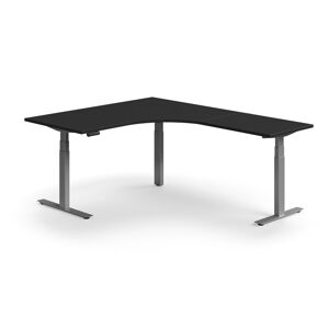 Výškovo nastaviteľný stôl QBUS, rohový, 1600x2000 mm, strieborný rám, čierna