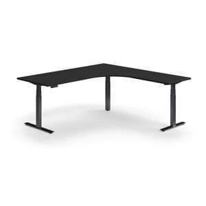 Výškovo nastaviteľný stôl QBUS, rohový, 2000x2000 mm, čierny rám, čierna