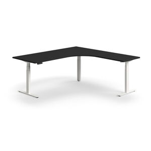 Výškovo nastaviteľný stôl QBUS, rohový, 2000x2000 mm, biely rám, čierna