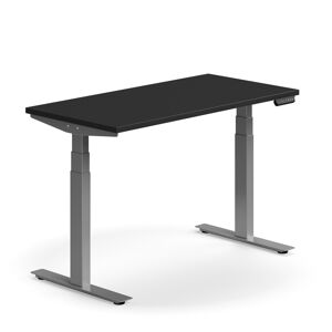 Výškovo nastaviteľný stôl QBUS, rovný, 1200x600 mm, strieborný rám, čierna