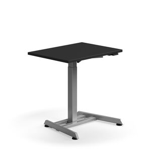 Výškovo nastaviteľný stôl QBUS, s centrálnou nohou, 800x600 mm, strieborný rám, čierna